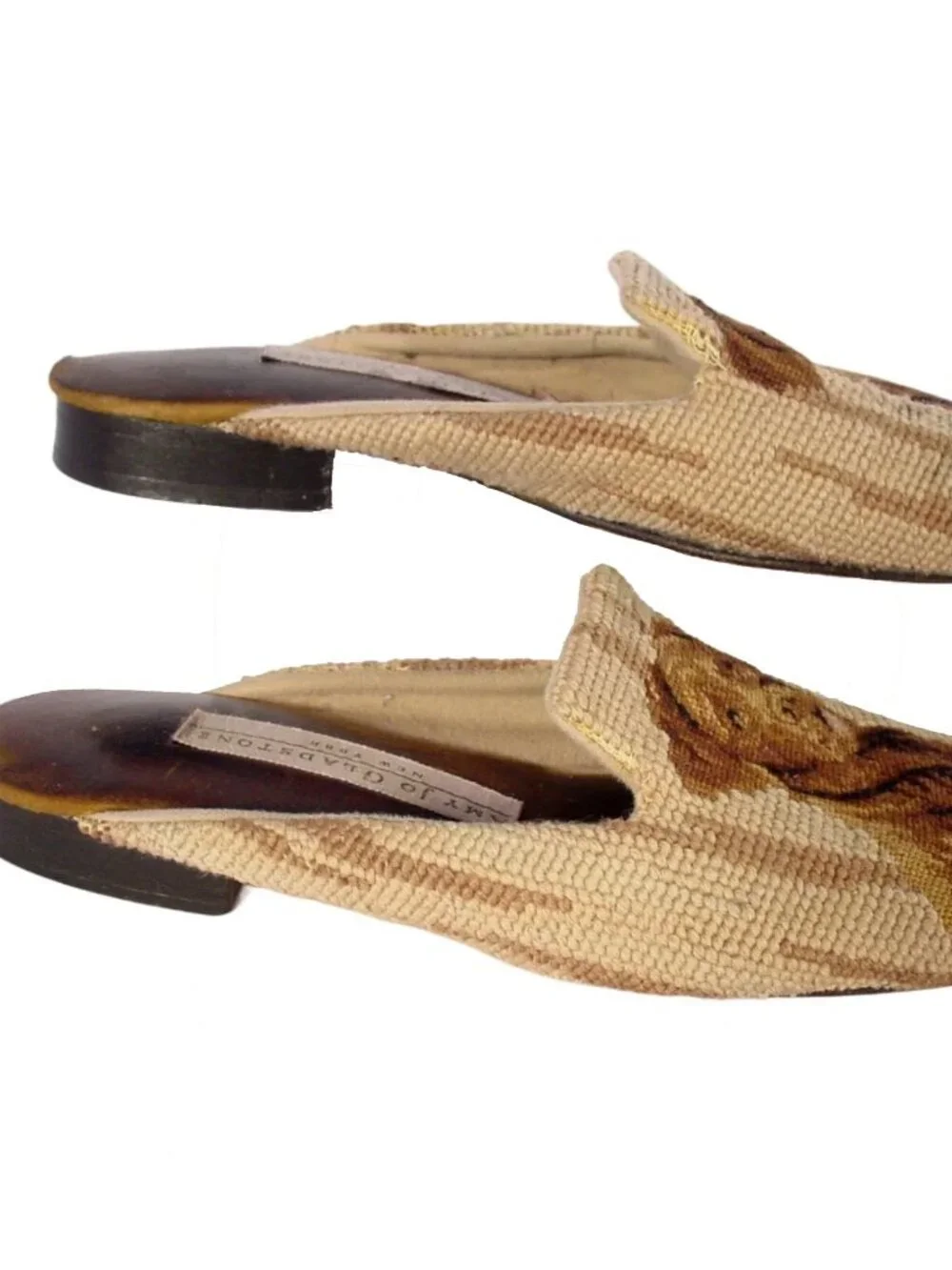 AMY JO GLADSTONE Chocolate Lab Dog Needlepoint/Petit Point Slippers Mules 7 - Picture 2 of 7